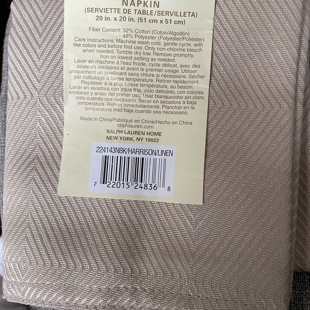 Lauren Ralph Lauren Set of 6 Harrison Herringbone print Square cloth Napkins NEW - Picture 2 of 6